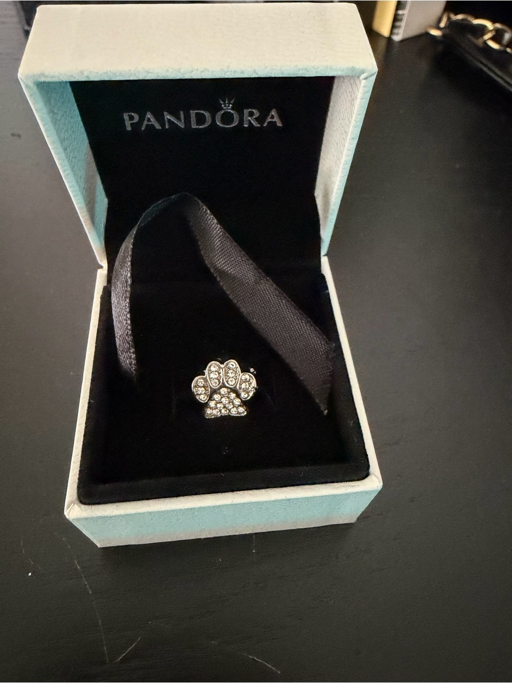 Pandora Silver Paw Print Charm with Sparkling Clear Stones